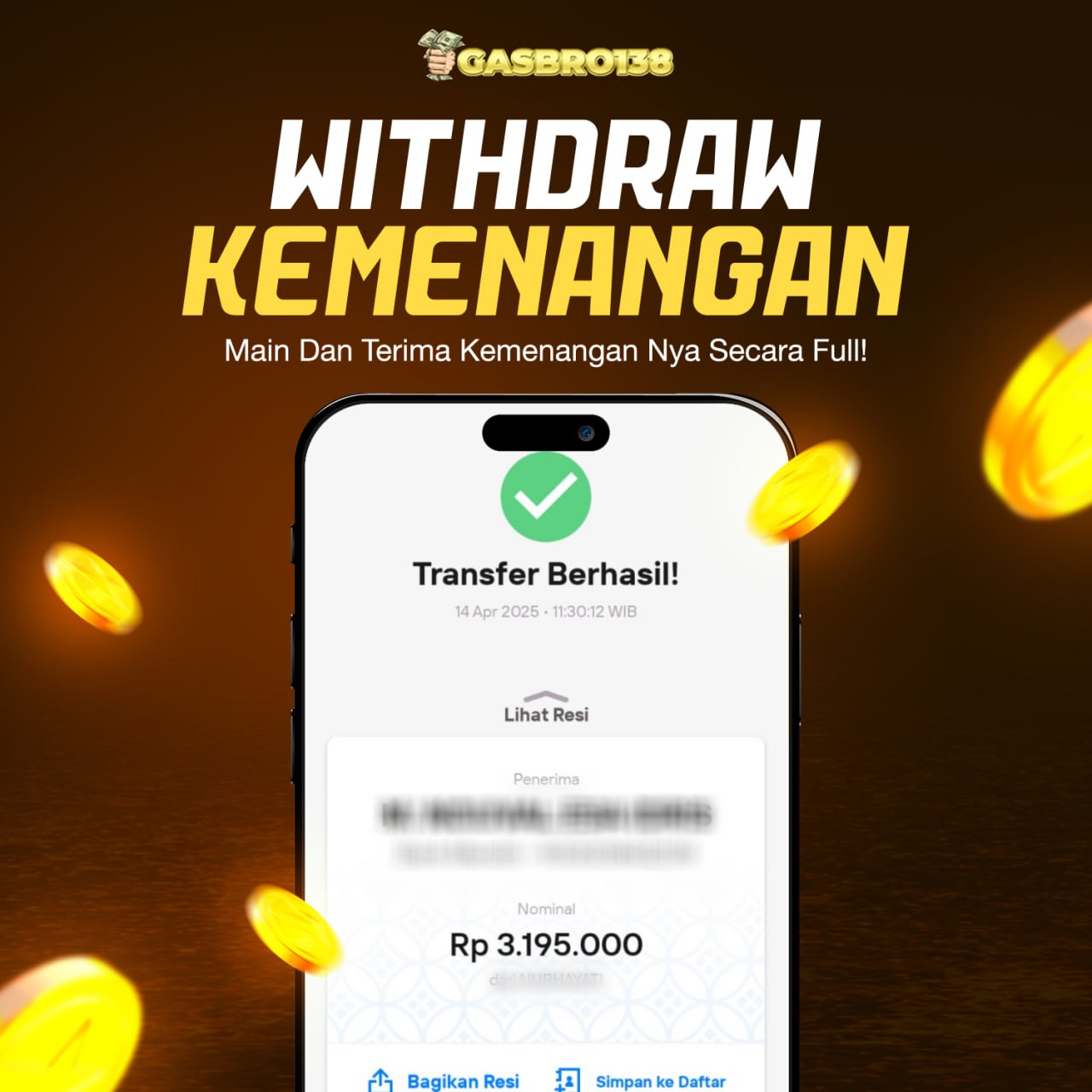 STOP RUNGKAD BRO!!! Tergacor Hanya Di GASBRO138 Kemenangan Resmi Modal Rp.125.000 Withdraw Rp.3.195.000
