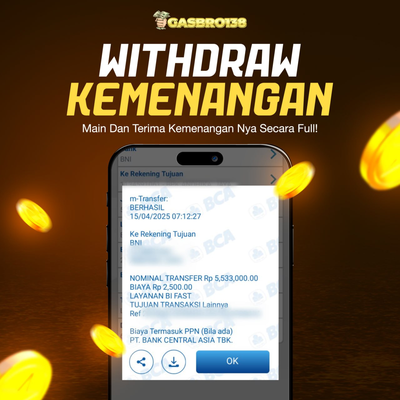 STOP RUNGKAD BRO!!! Tergacor Hanya Di GASBRO138 Kemenangan Resmi Modal Rp.750.000 Withdraw Rp.5.533.000