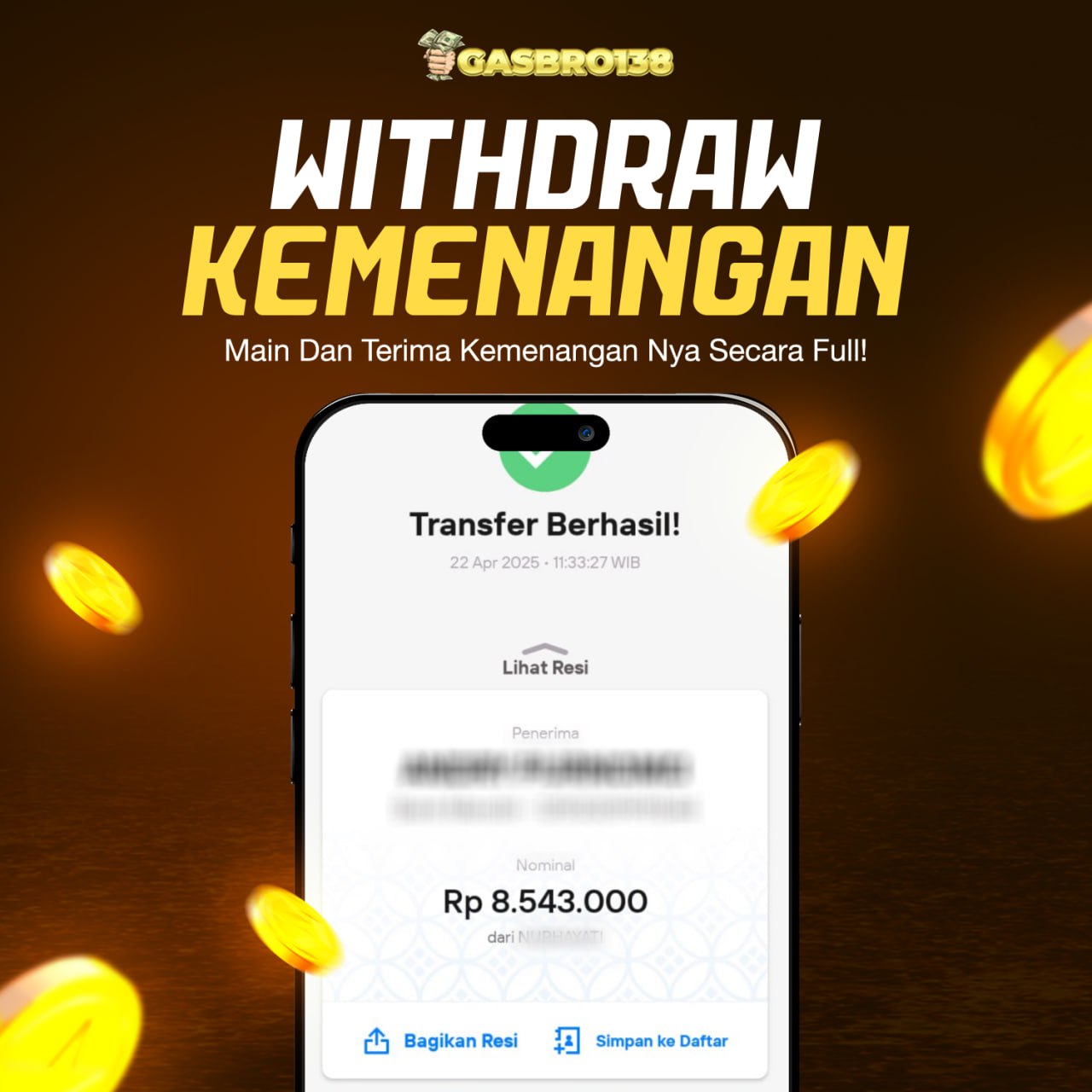 STOP RUNGKAD BRO!!! Tergacor Hanya Di GASBRO138 Kemenangan Resmi Modal Rp.600.000 Withdraw Rp.8.543.000