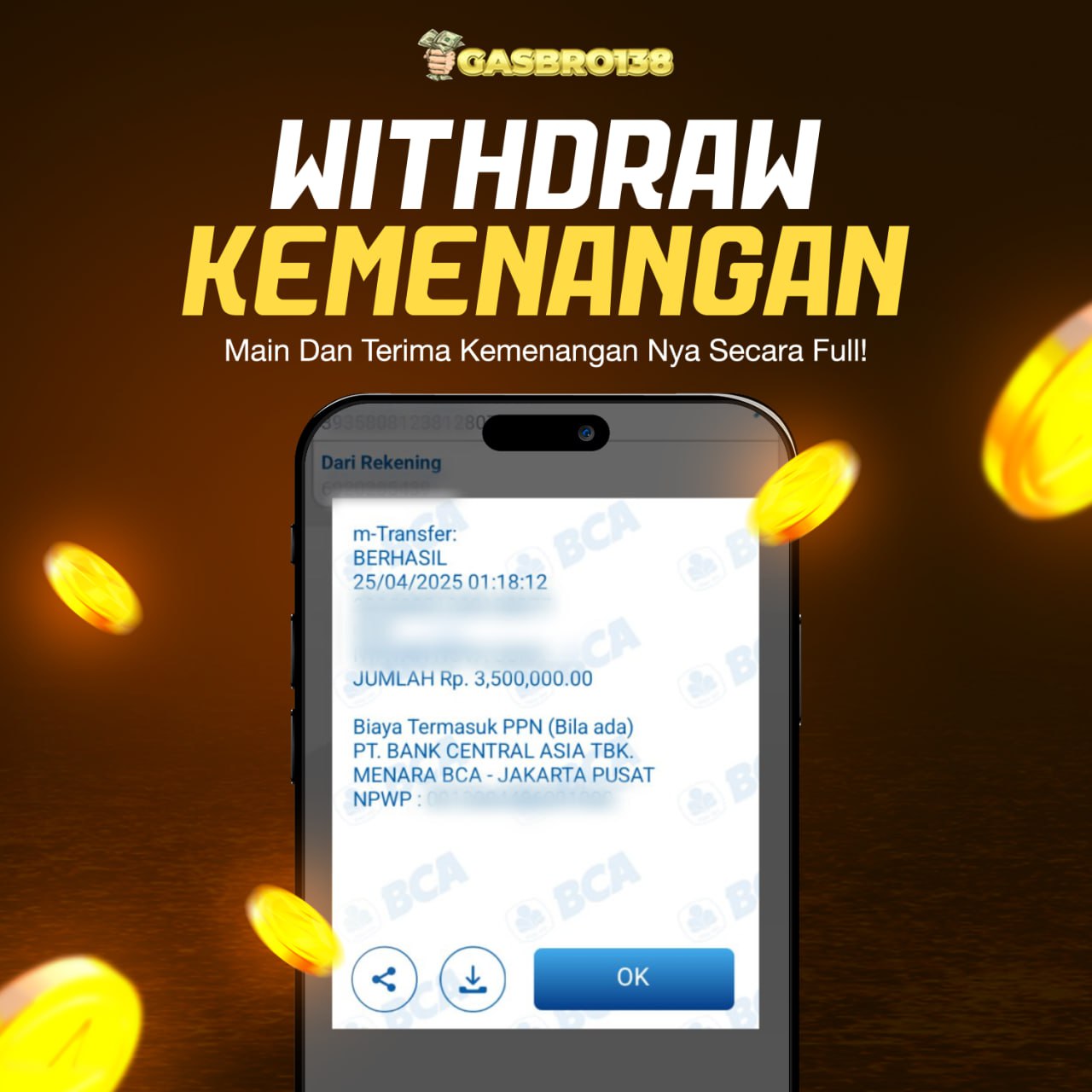 STOP RUNGKAD BRO!!! Tergacor Hanya Di GASBRO138 Kemenangan Resmi Modal Rp.225.000 Withdraw Rp.3.500.000