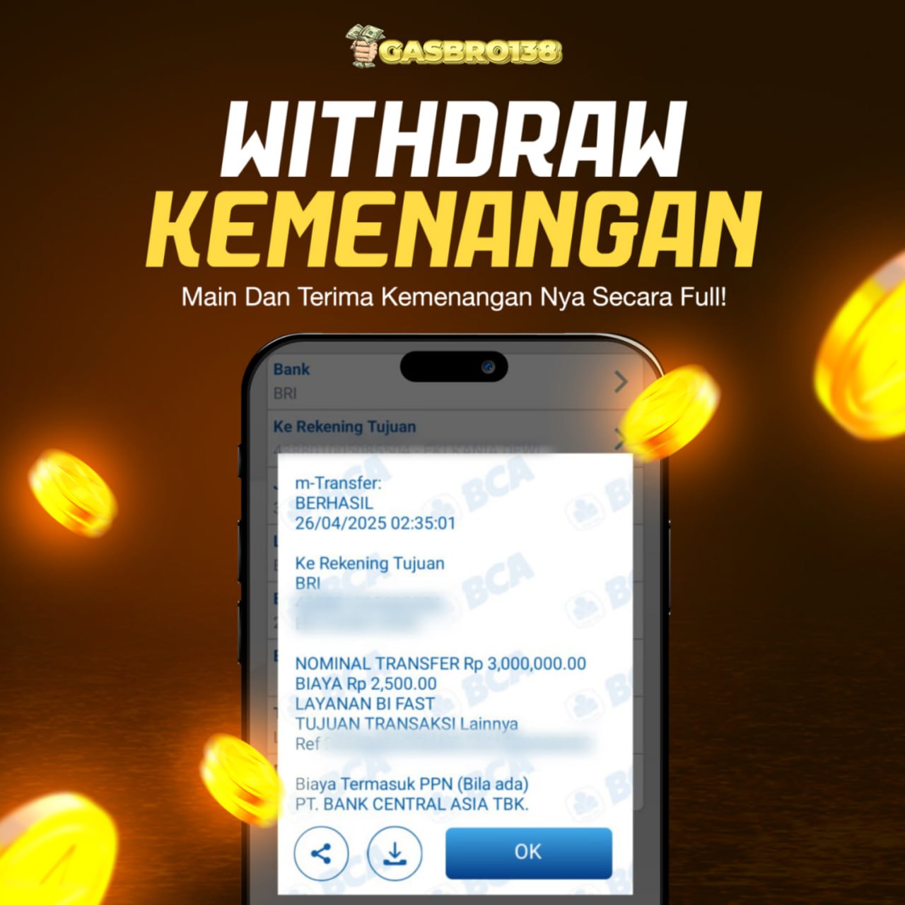 STOP RUNGKAD BRO!!! Tergacor Hanya Di GASBRO138 Kemenangan Resmi Modal Rp.375.000 Withdraw Rp.3.000.000
